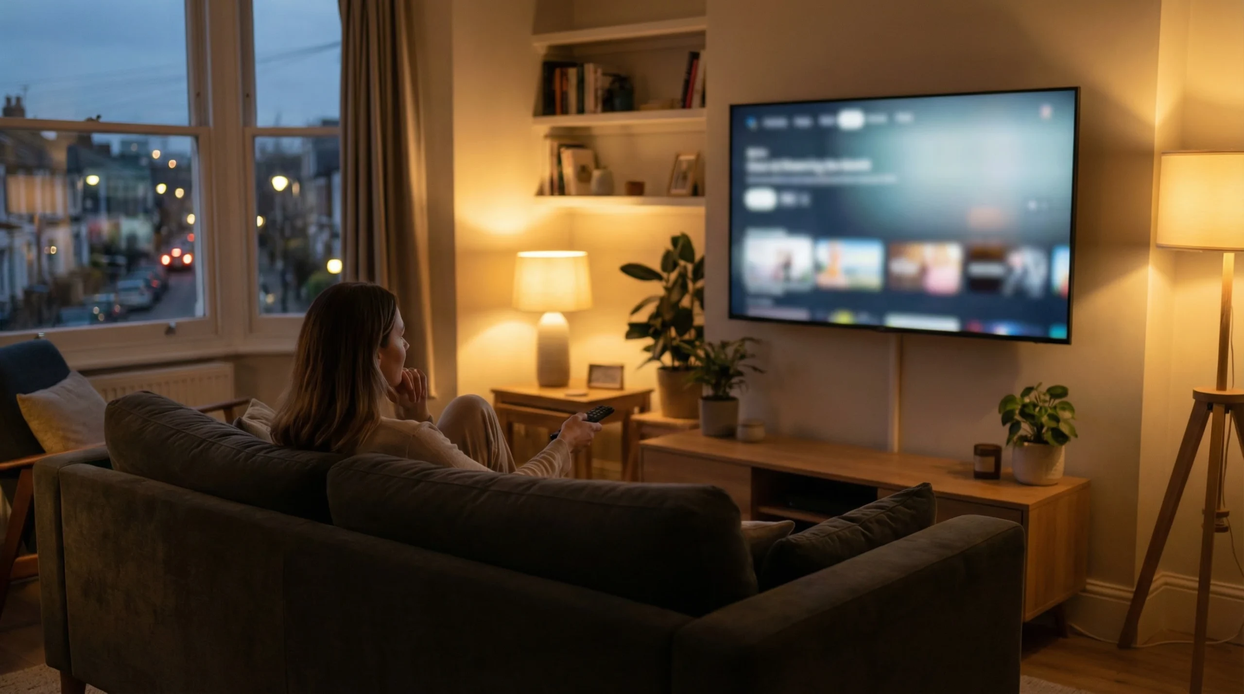 Best IPTV Service for UK article image showing a person watching streaming content on a smart TV in a modern UK living room
