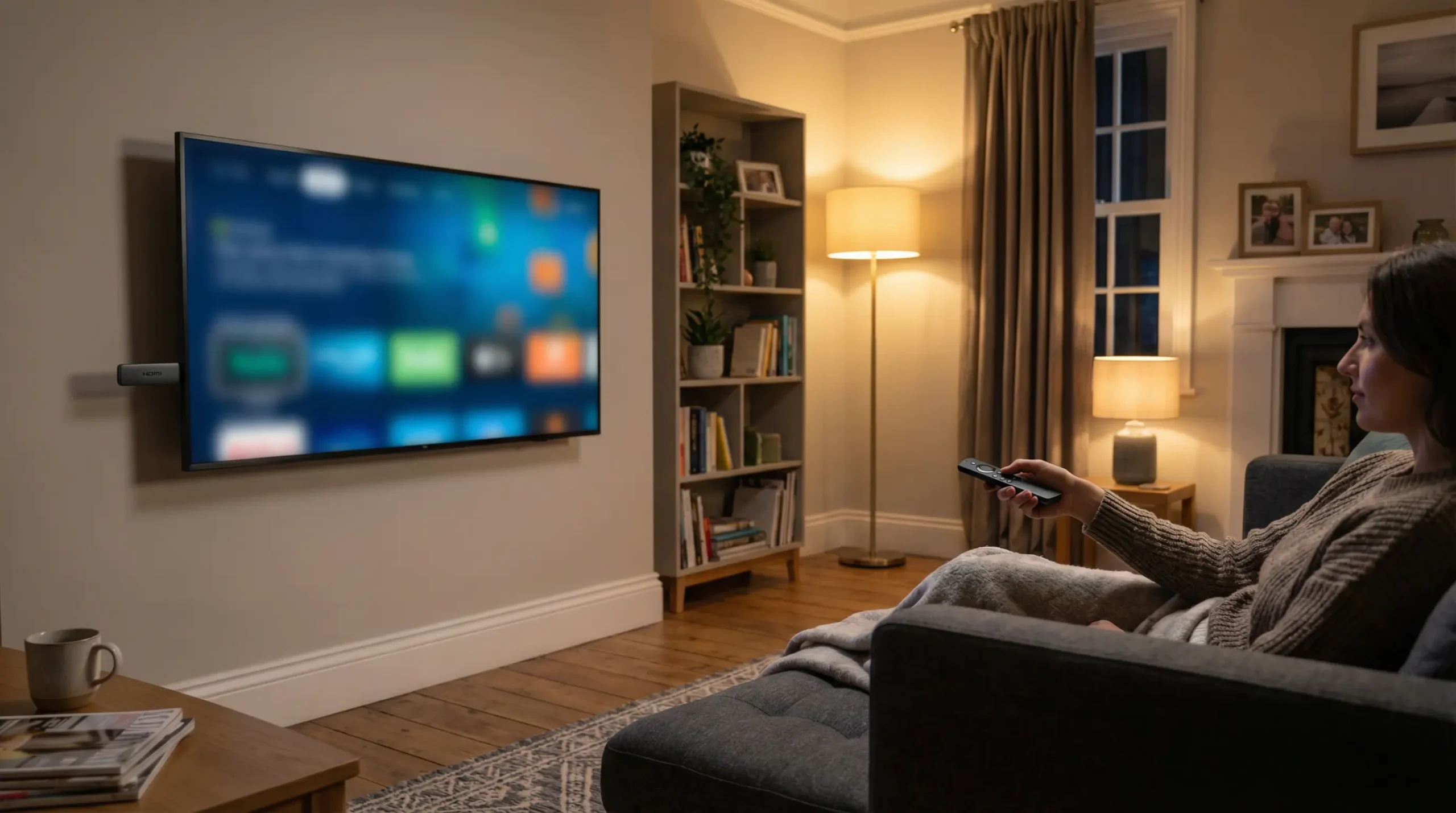 Best IPTV for Firestick UK streaming setup with smart TV and streaming device in a modern living room